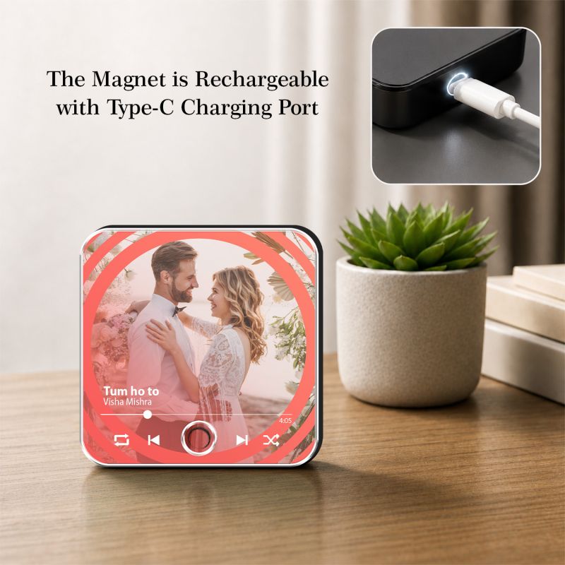 Customized Musical Fridge Magnet with Photo and Song  Romantic Couple Gift for Husband Wife Audio Message Gift Rechargeable Sound Magnet